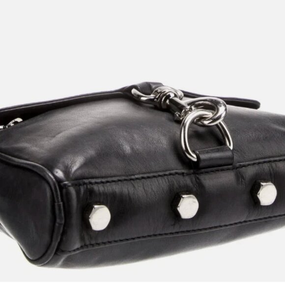 Rebecca Minkoff Purse Black Leather Mini MAC Silver Hardware Crossbody Bag Studs - Picture 7 of 9